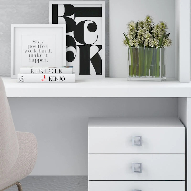 Bureau en L avec huche et tiroirs