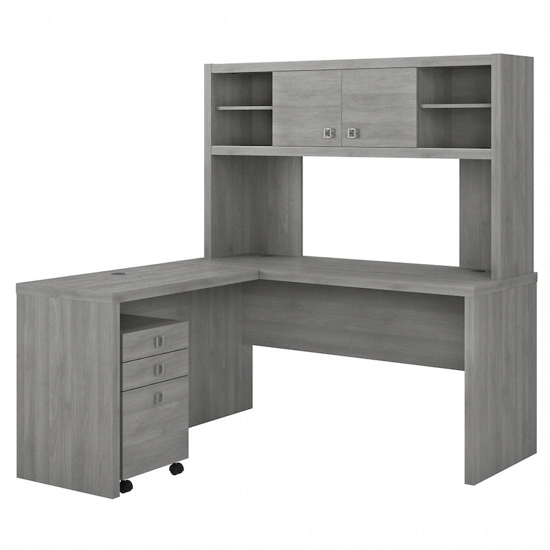 Bureau en L avec huche et tiroirs