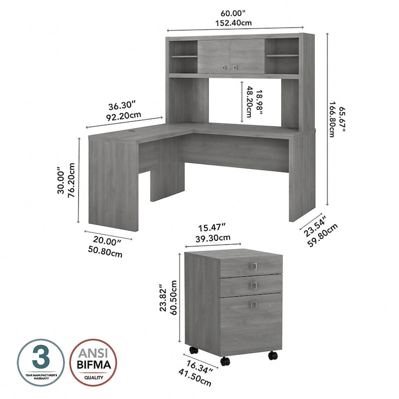 Bureau en L avec huche et tiroirs
