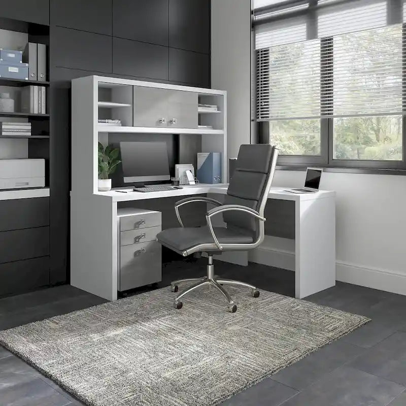 Bureau en L avec huche et tiroirs