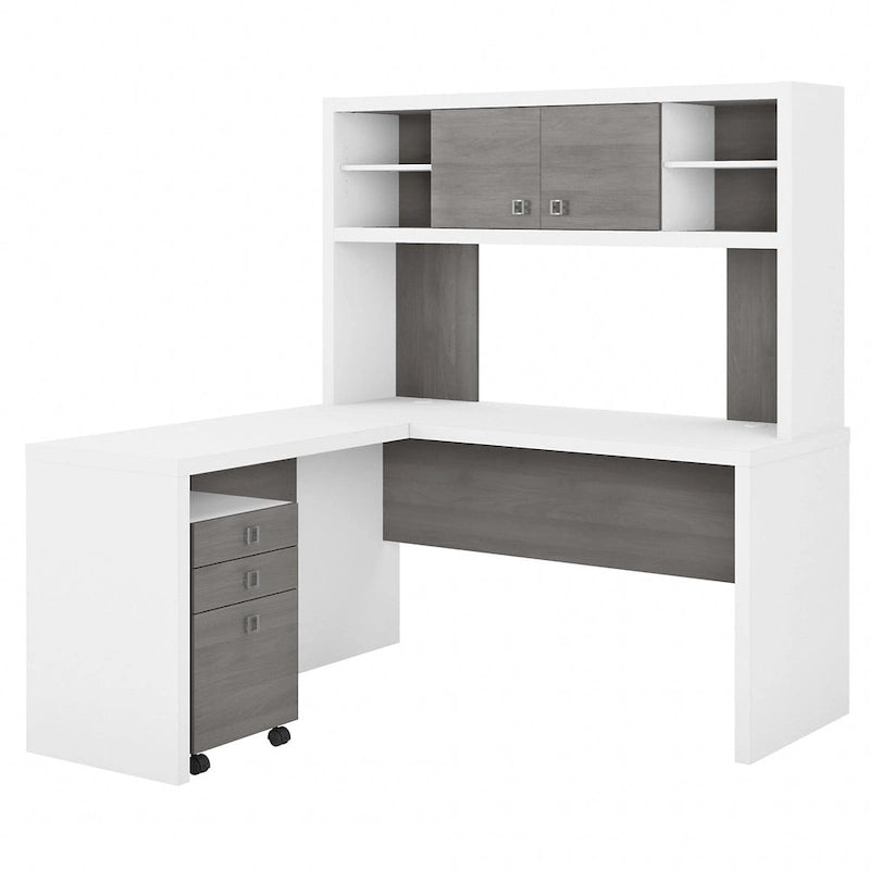 Bureau en L avec huche et tiroirs