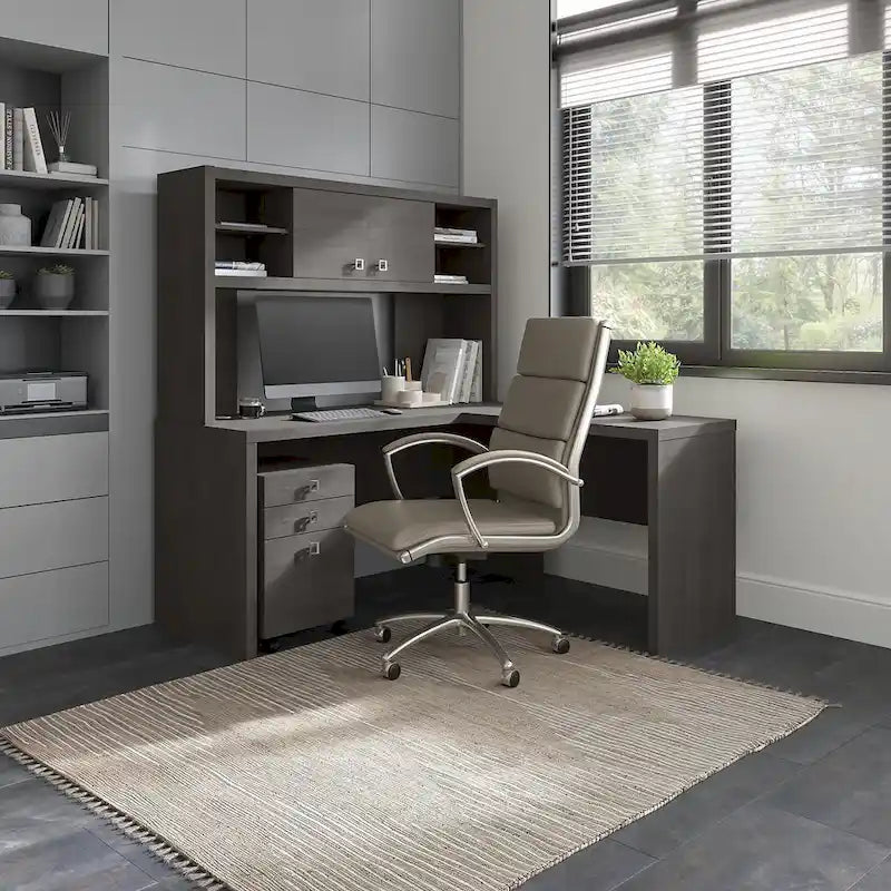 Bureau en L avec huche et tiroirs