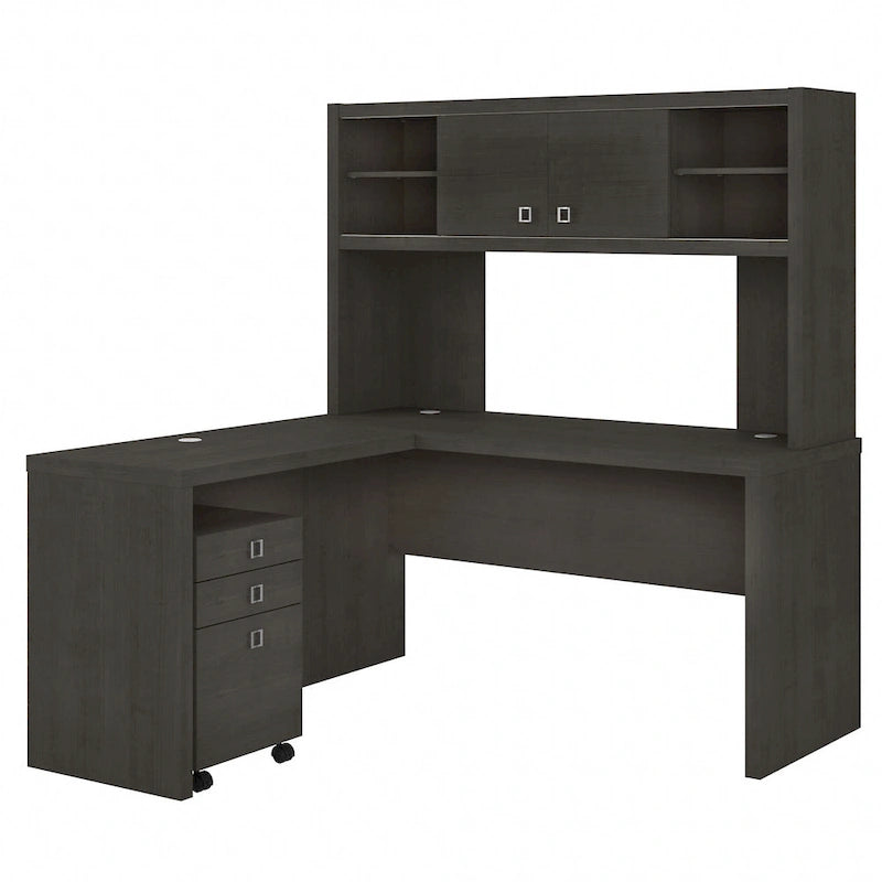 Bureau en L avec huche et tiroirs
