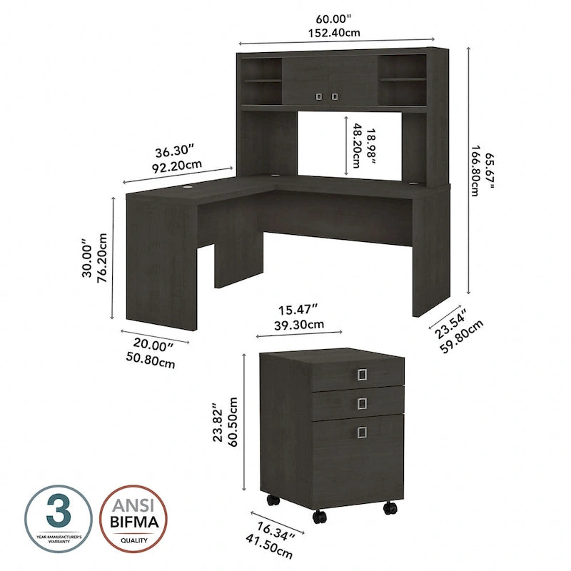 Bureau en L avec huche et tiroirs