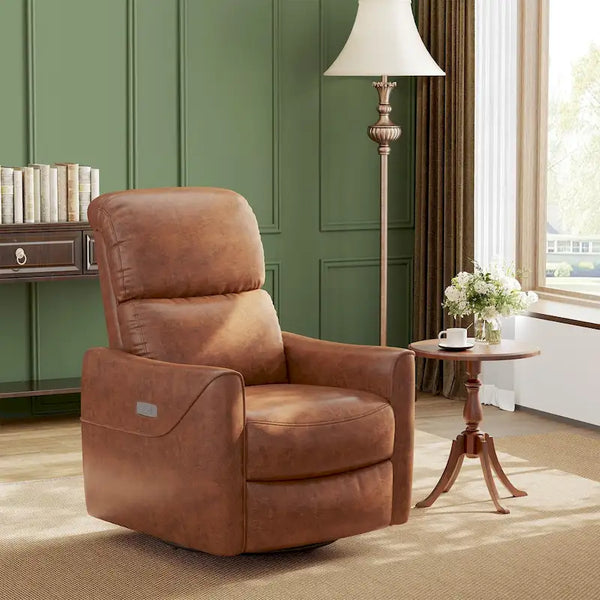 Fauteuil inclinable électrique pivotant et coulissant en similicuir avec soutien lombaire et port USB