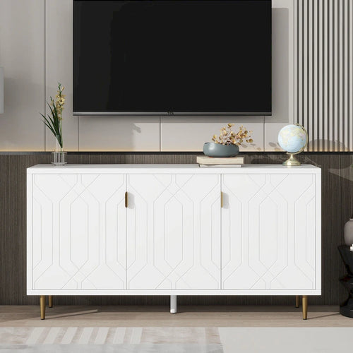 Meuble TV moderne de 65 po avec portes et étagères réglables pour téléviseurs jusqu'à 70 po