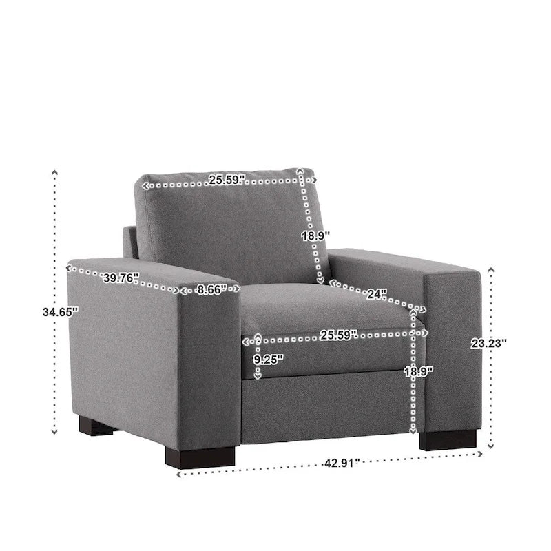 Chaise décorative en tissu gris, double face, garnie de duvet et de plumes