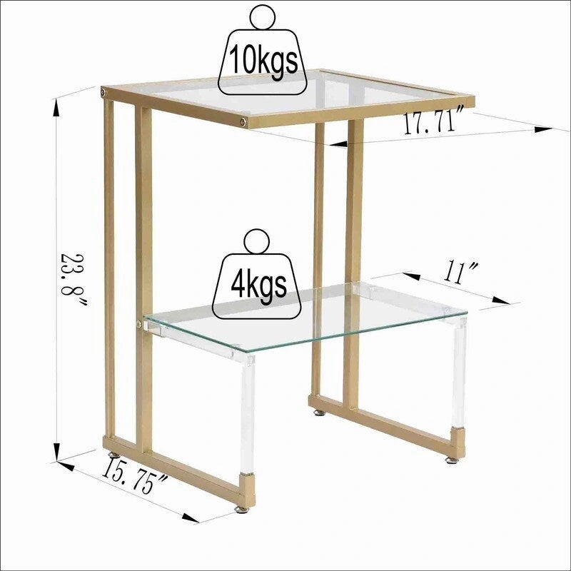 Table d'appoint contemporaine à 2 niveaux pour canapé avec étagères en verre trempé et cadre en métal