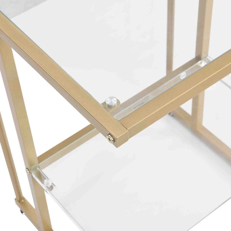 Table d'appoint contemporaine à 2 niveaux pour canapé avec étagères en verre trempé et cadre en métal