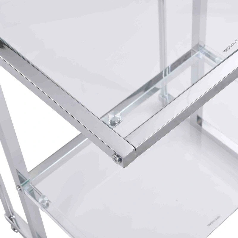 Table d'appoint contemporaine à 2 niveaux pour canapé avec étagères en verre trempé et cadre en métal