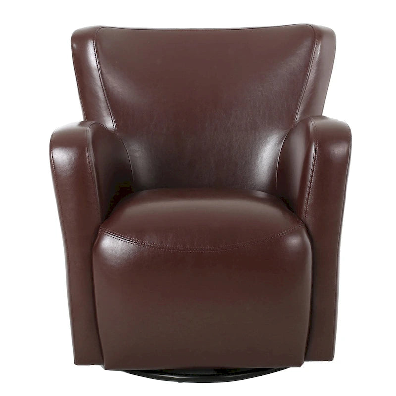 Fauteuil décoratif pivotant à dossier ailé en cuir contrecollé