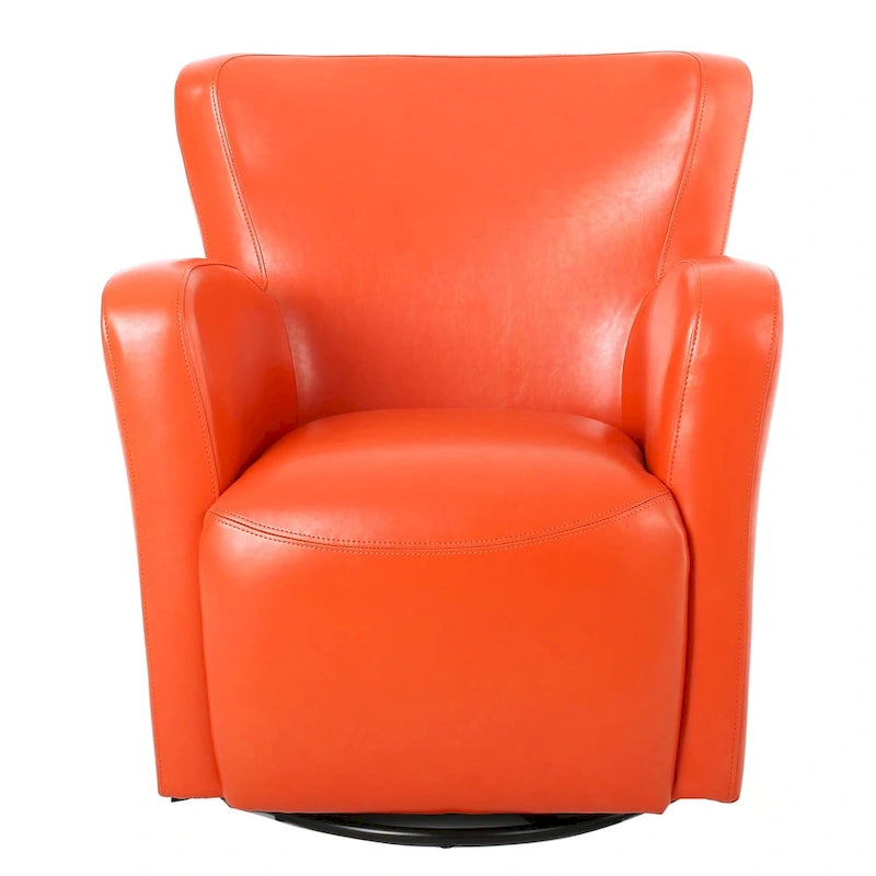 Fauteuil décoratif pivotant à dossier ailé en cuir contrecollé