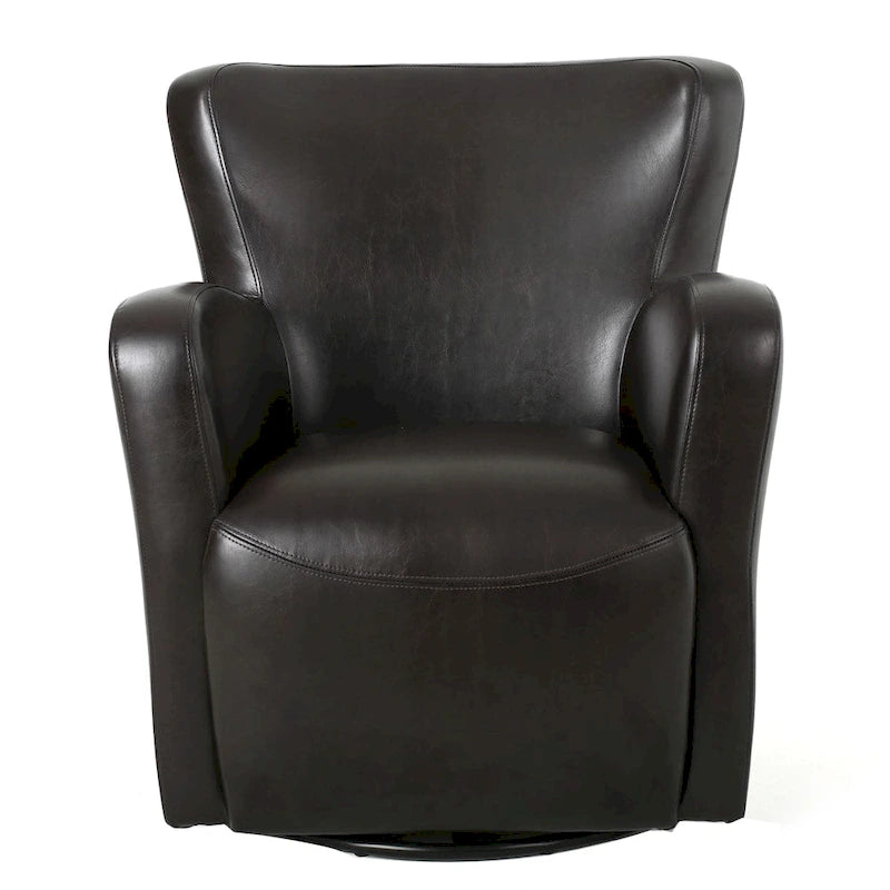 Fauteuil décoratif pivotant à dossier ailé en cuir contrecollé