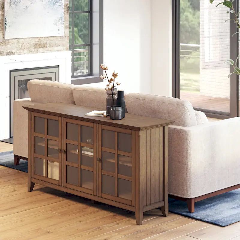 Meuble de rangement transitionnel large en BOIS MASSIF de 62 pouces - 62 l x 18 p x 34 h
