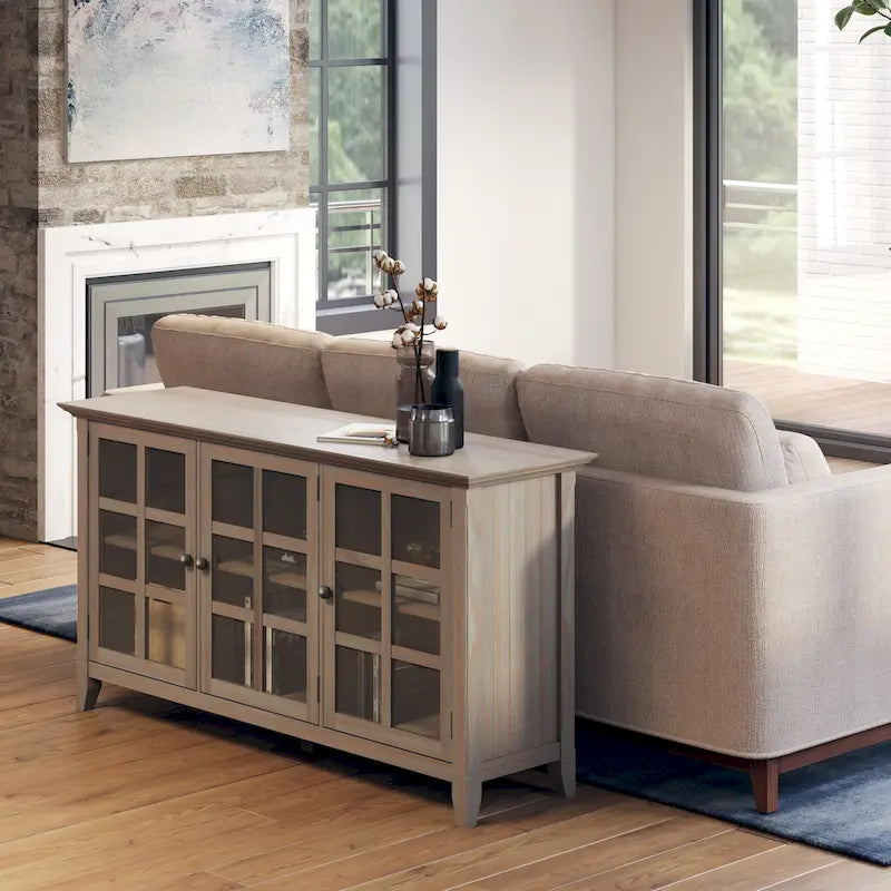 Meuble de rangement transitionnel large en BOIS MASSIF de 62 pouces - 62 l x 18 p x 34 h