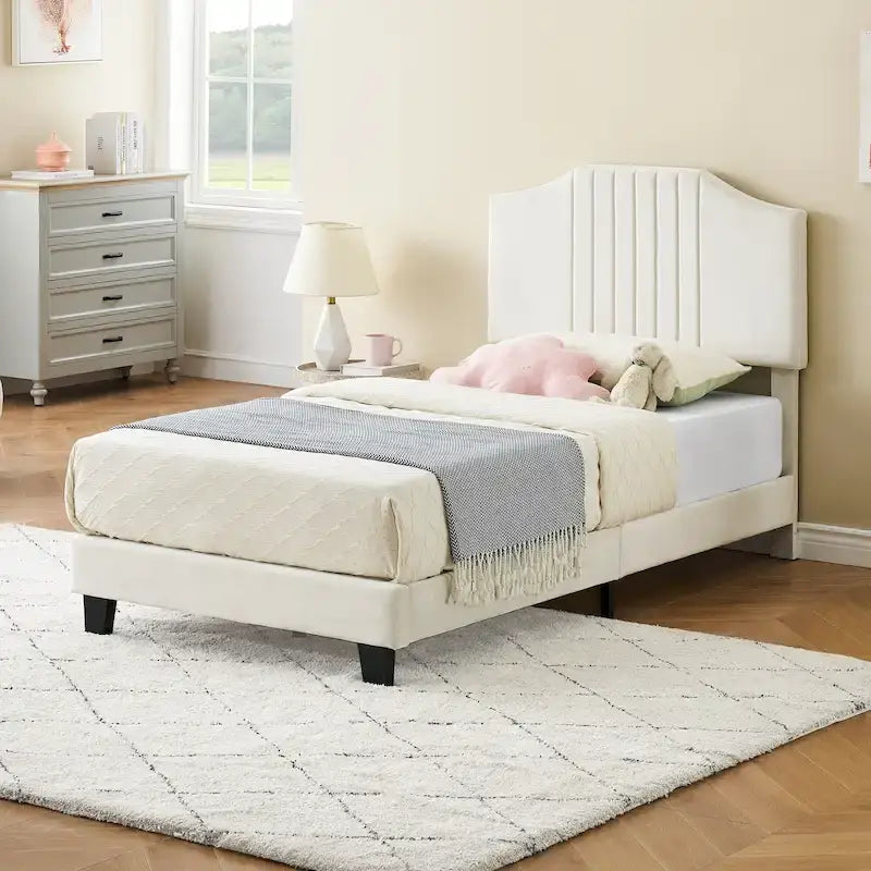 Cadre de lit une place pour enfants, sommier plateforme rembourré avec tête de lit