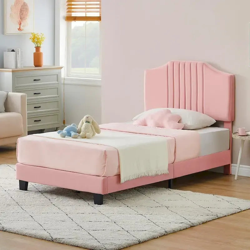 Cadre de lit une place pour enfants, sommier plateforme rembourré avec tête de lit