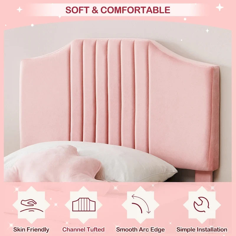 Cadre de lit une place pour enfants, sommier plateforme rembourré avec tête de lit