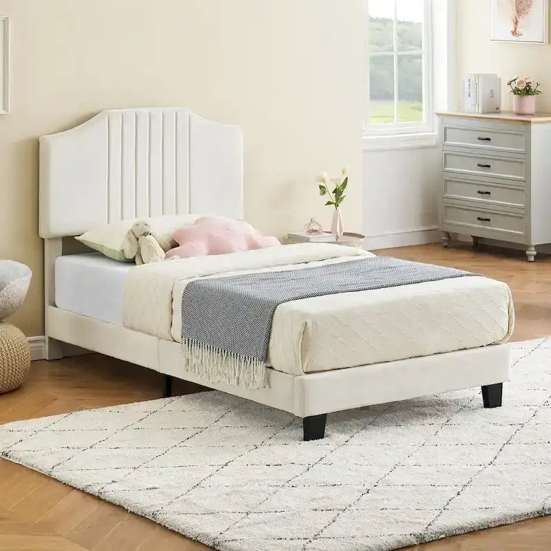 Cadre de lit une place pour enfants, sommier plateforme rembourré avec tête de lit