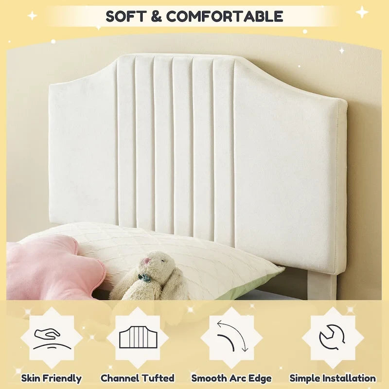 Cadre de lit une place pour enfants, sommier plateforme rembourré avec tête de lit