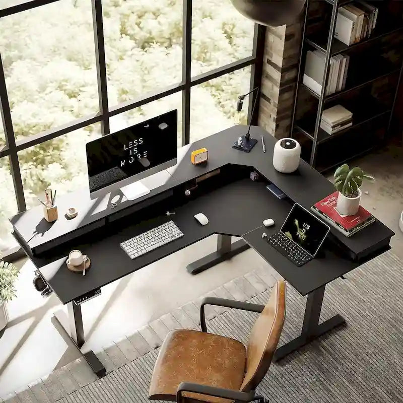 Marron et noir/Bois/Bureau assis-debout/Bureaux