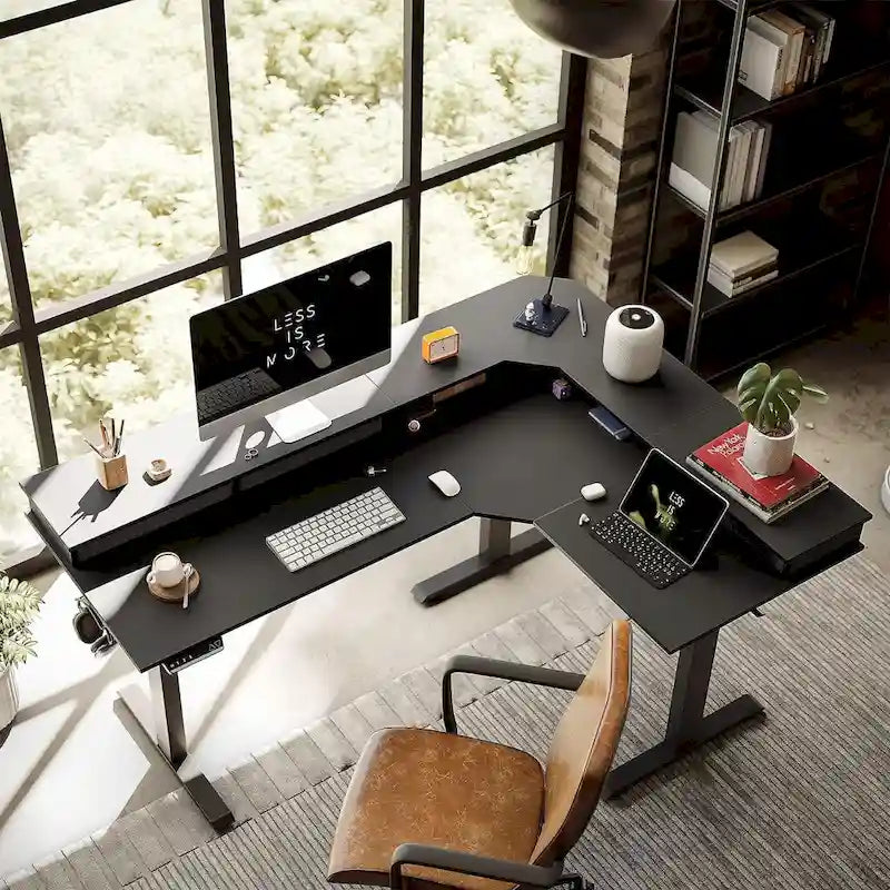 Marron et noir/Bois/Bureau assis-debout/Bureaux