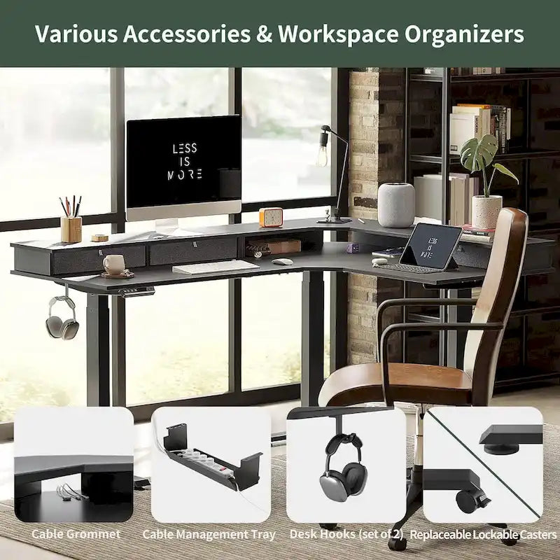 Marron et noir/Bois/Bureau assis-debout/Bureaux