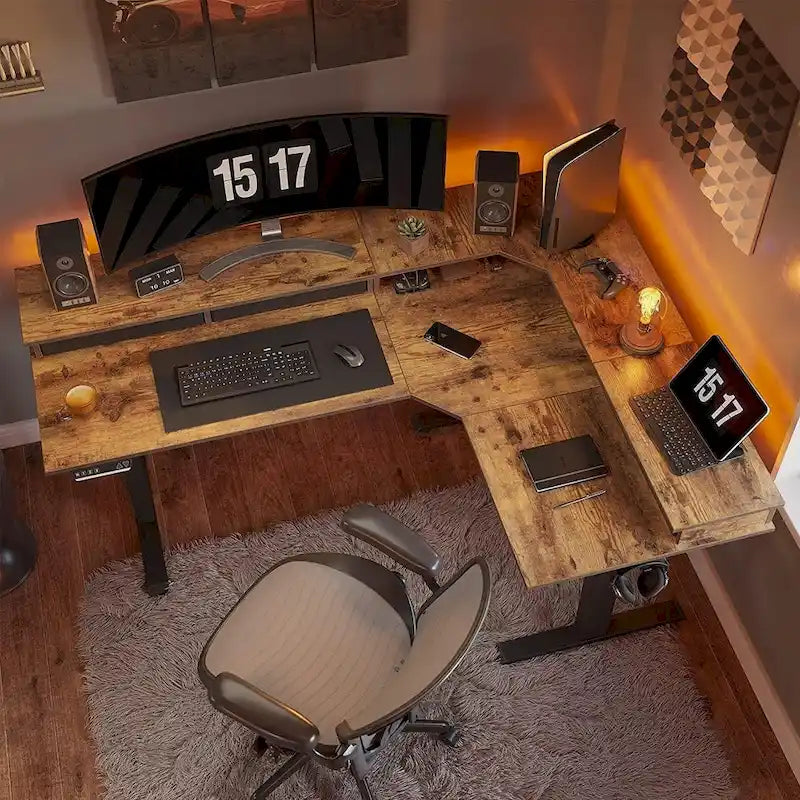 Marron et noir/Bois/Bureau assis-debout/Bureaux