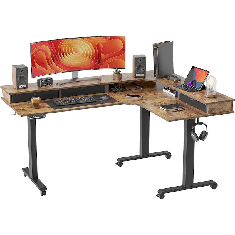 Marron et noir/Bois/Bureau assis-debout/Bureaux