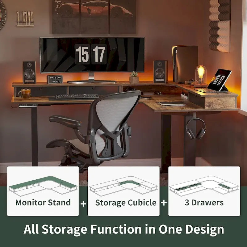 Marron et noir/Bois/Bureau assis-debout/Bureaux