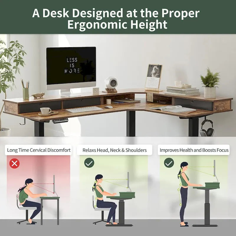 Marron et noir/Bois/Bureau assis-debout/Bureaux