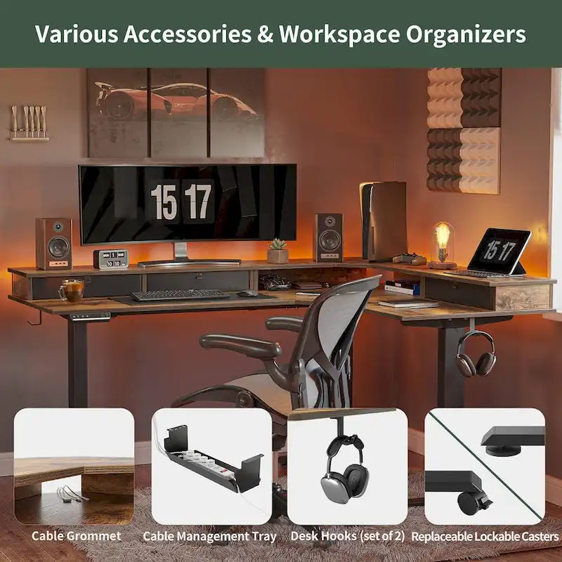Marron et noir/Bois/Bureau assis-debout/Bureaux