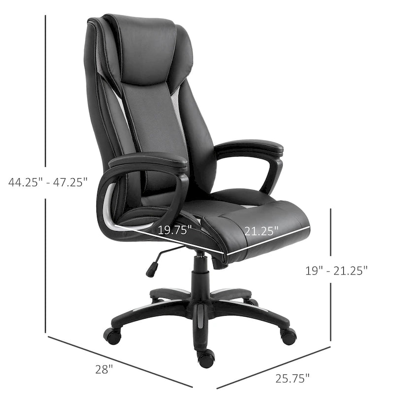 Chaise de bureau ergonomique, hauteur réglable, revêtement en similicuir, fonction bascule, pivotante à 360°, siège de travail pour la maison, noir