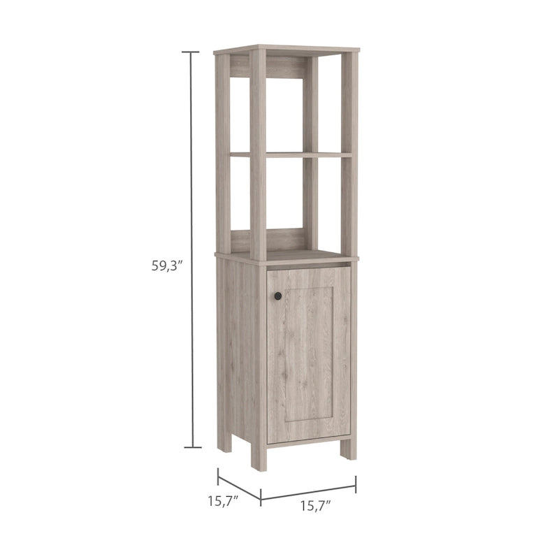 Meuble de rangement pour salle de bain avec quatre étagères et un compartiment à porte unique