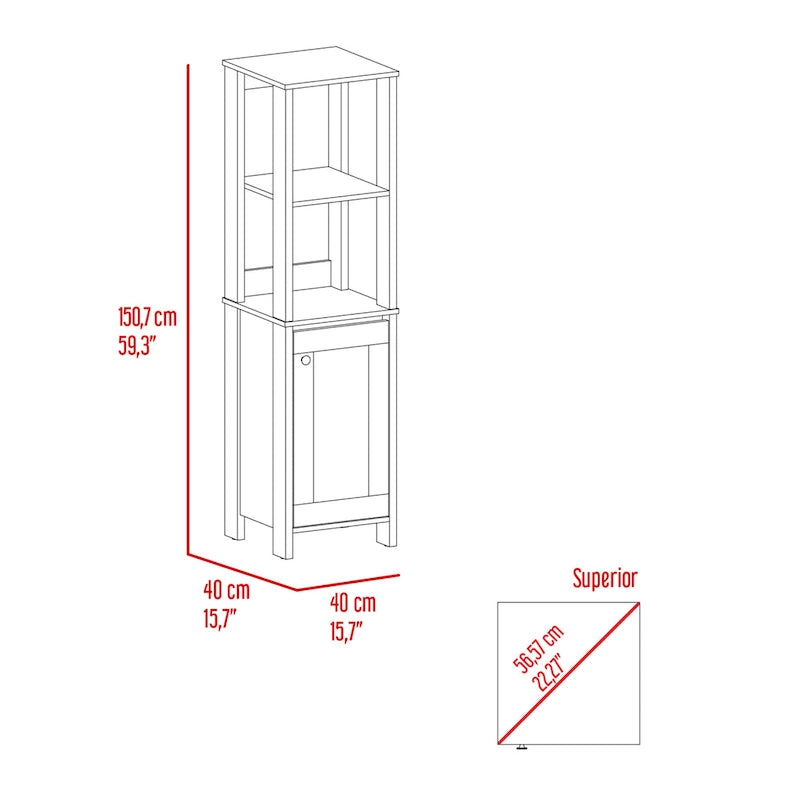 Meuble de rangement pour salle de bain avec quatre étagères et un compartiment à porte unique