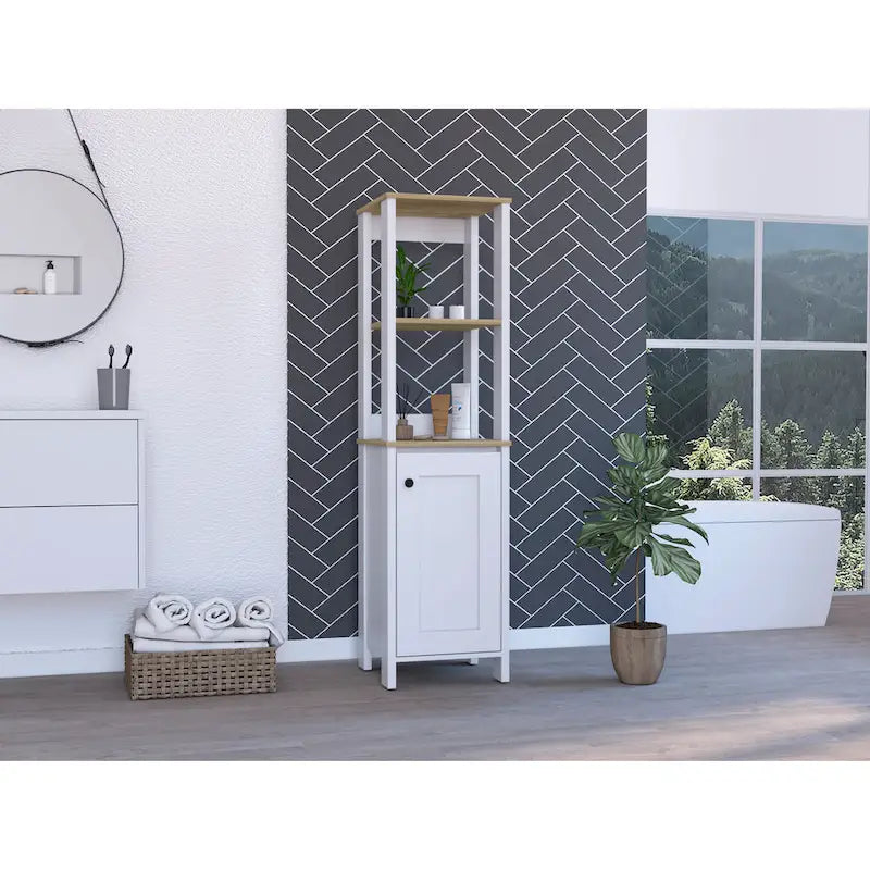 Meuble de rangement pour salle de bain avec quatre étagères et un compartiment à porte unique