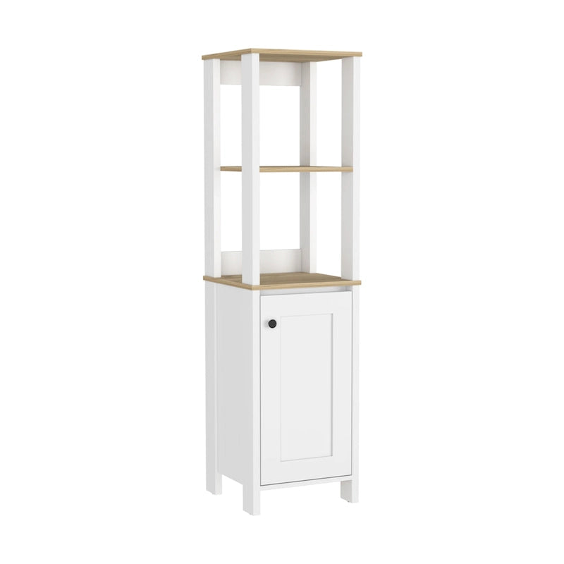 Meuble de rangement pour salle de bain avec quatre étagères et un compartiment à porte unique