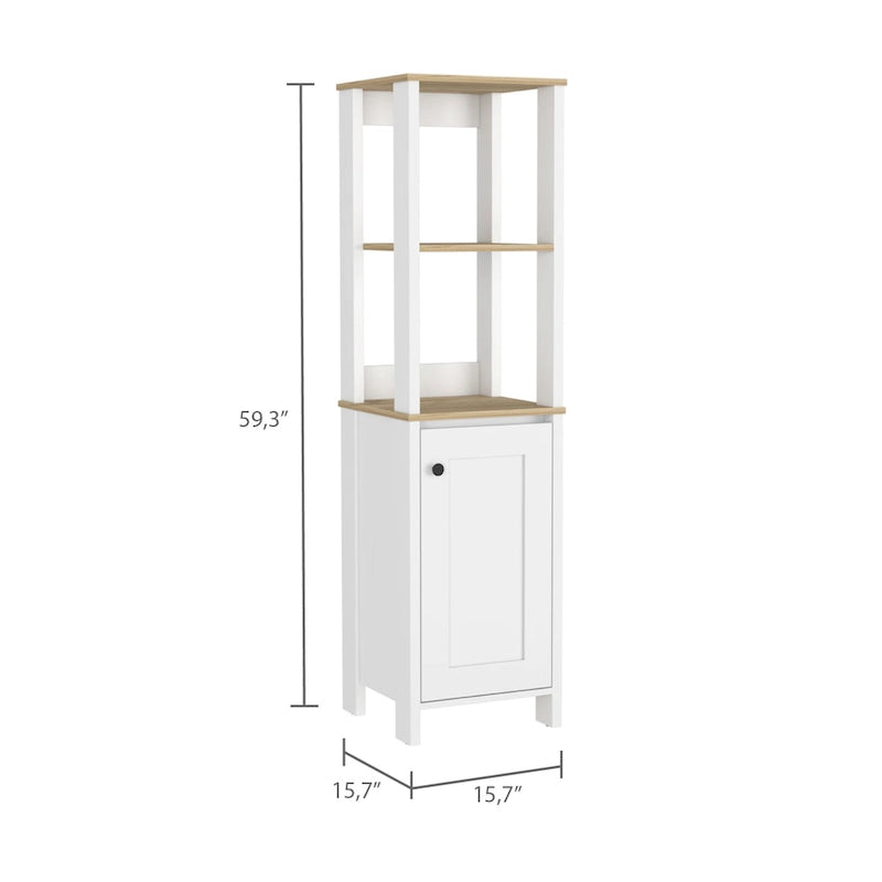 Meuble de rangement pour salle de bain avec quatre étagères et un compartiment à porte unique