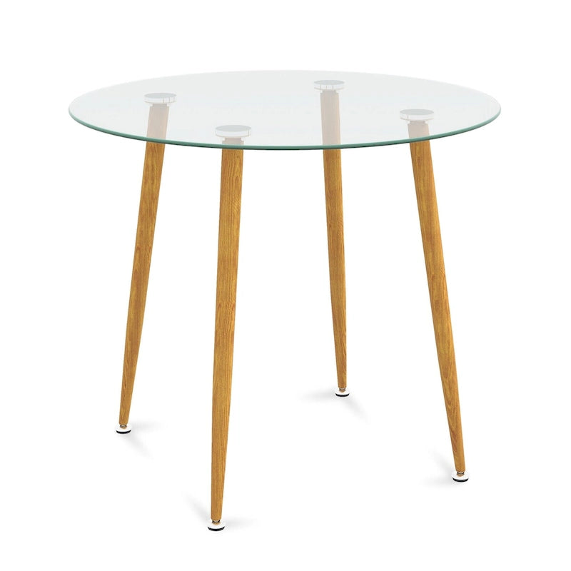 Table basse de détente, table de salle à manger ronde en verre avec pieds en métal