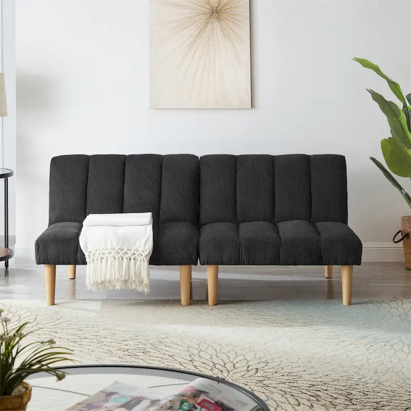 Corduroy Fabric Wooden Legs Convertible Sofa Bed