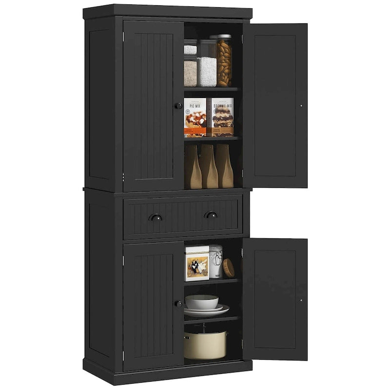 72 Kitchen Pantry, Tall Storage Cabinet, Freestanding Cupboard with Drawer, Doors and Adjustable Shelves