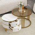 Table basse ronde empilable avec 2 tiroirs