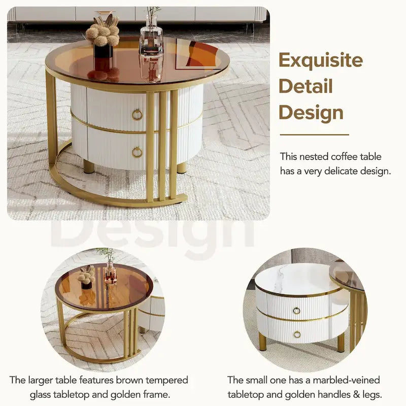 Table basse ronde empilable avec 2 tiroirs