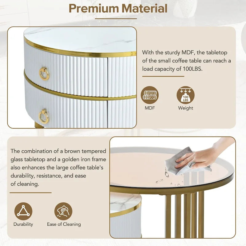 Table basse ronde empilable avec 2 tiroirs