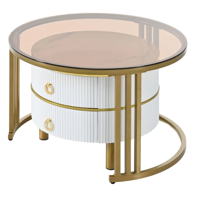 Table basse ronde empilable avec 2 tiroirs