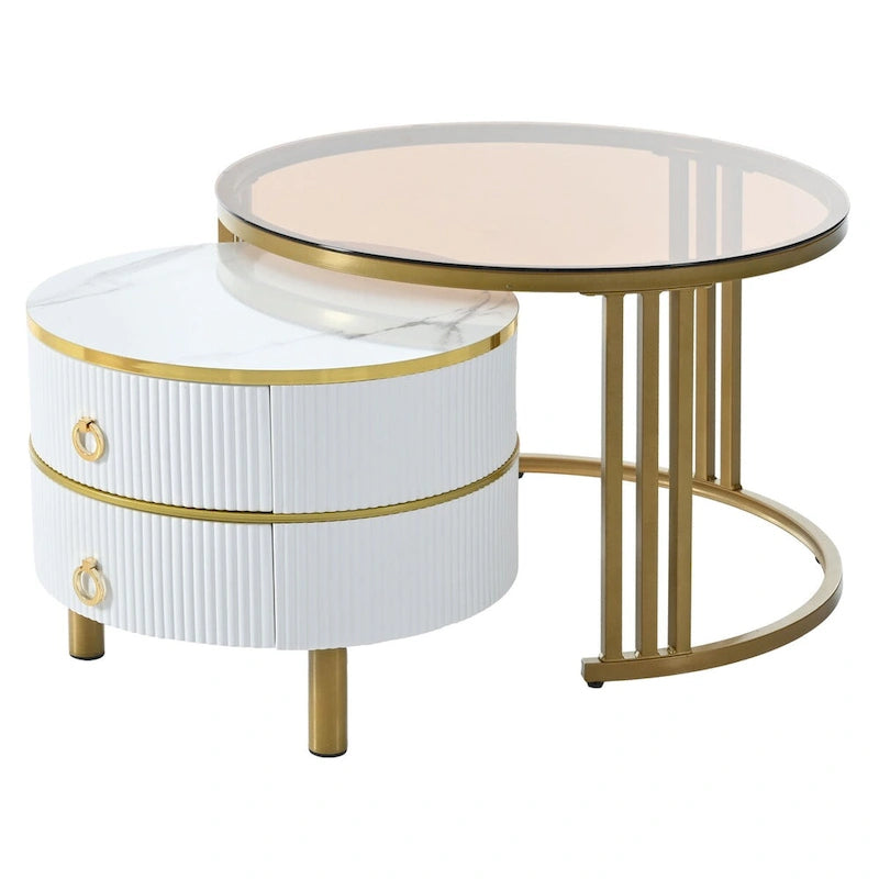 Table basse ronde empilable avec 2 tiroirs