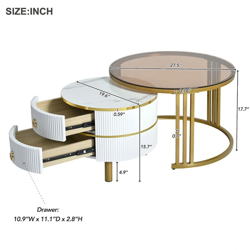 Table basse ronde empilable avec 2 tiroirs