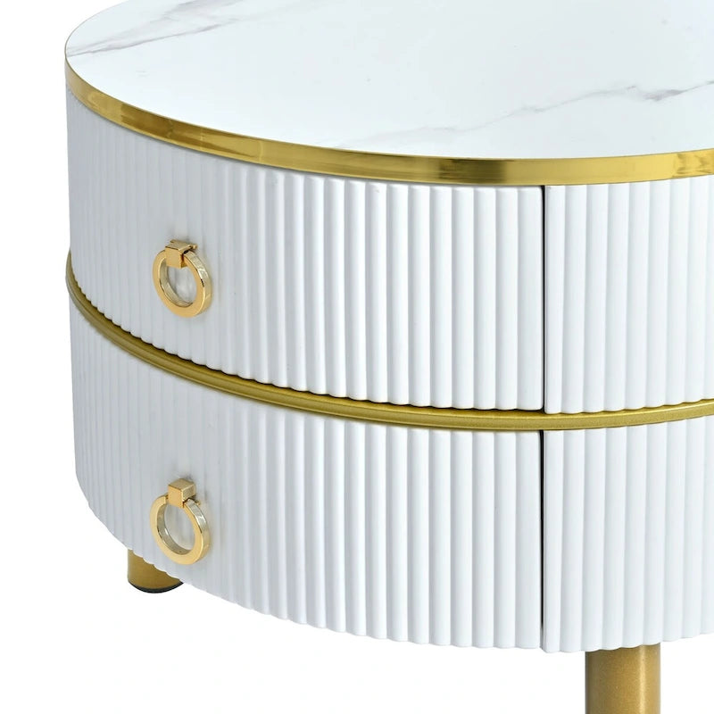 Table basse ronde empilable avec 2 tiroirs
