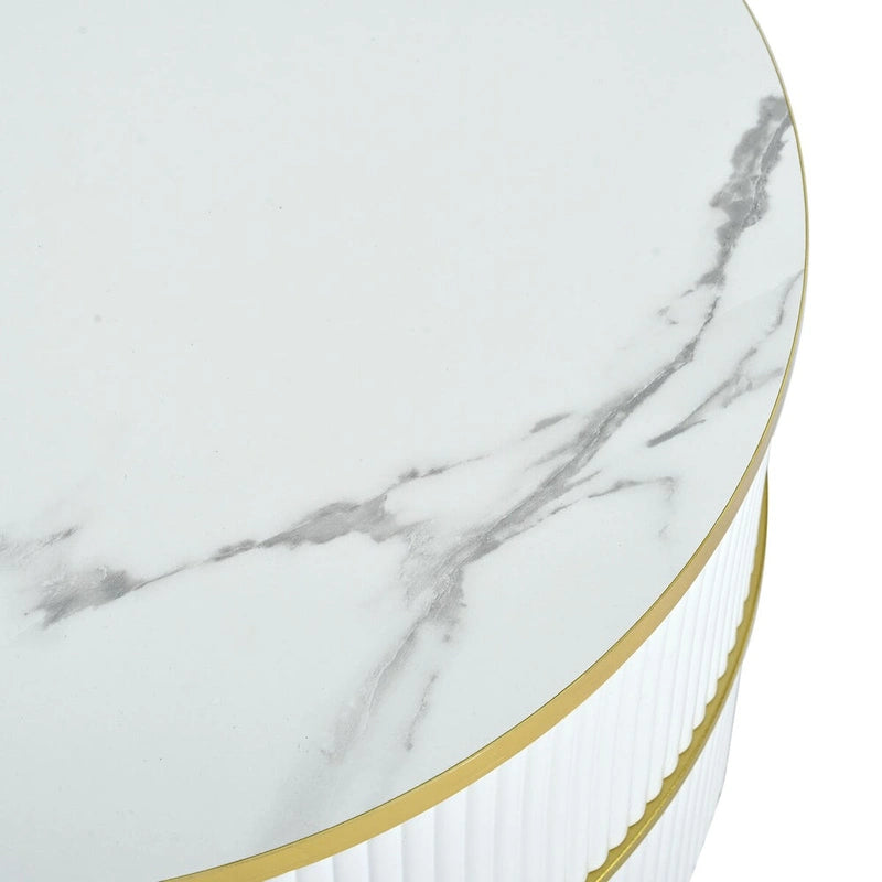 Table basse ronde empilable avec 2 tiroirs