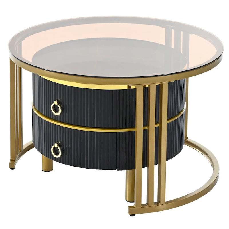 Table basse ronde empilable avec 2 tiroirs